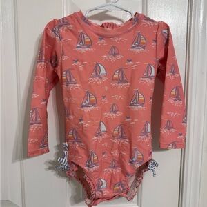 RuffleButts 3T Pink Seas the Day Long Sleeve Rashguard